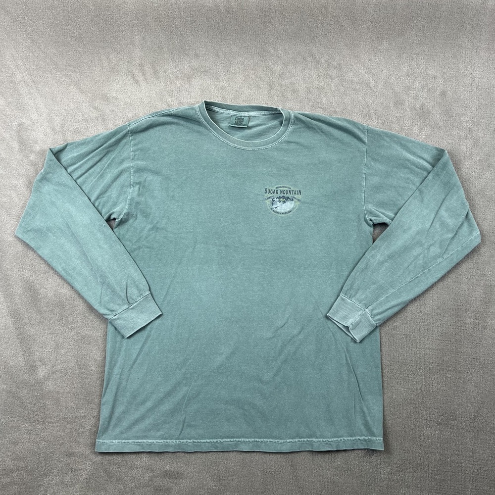 Comfort Colors Sugar Mountain NC Long Sleeve T-Shirt Mens L Green Ski Graphic